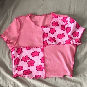 Shein, patchwork, pink baby tee.